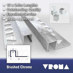 10x VROMA Tile Trims Box Shape Deep Brushed Chrome   *Matching Corner Blocks* - Picture 1 of 11