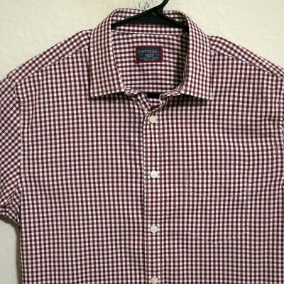 UNTUCKit Shirt Mens Medium Long Sleeve Nylon Blend Maroon White Stripes - Image 1 of 4