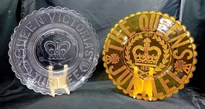 2 Antique Flint Glass Dishes for Queen Victoria's Golden Jubilee 1887 by Sowerby - Picture 1 of 7