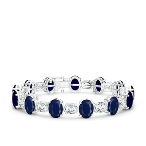 Kicky and Perky 925 Sterling Silver Iolite Moissanite Tennis Bracelet Jewelry - Picture 1 of 5