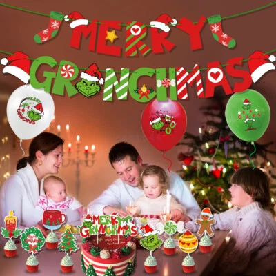 37x Christmas Party Grinch Holiday Flag Pulling Cake Card Balloon Decor Set - image 1 of 4