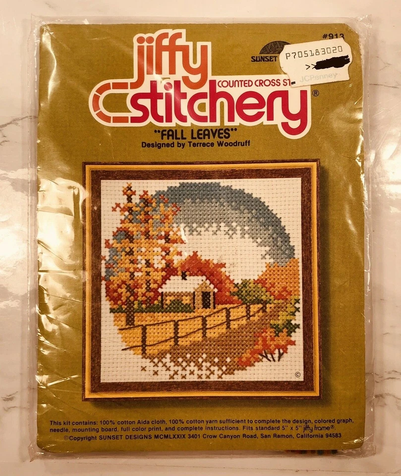 Kit de punto de cruz Jiffy Stitchery hojas de otoño diseños de puesta de sol #913 SELLADO de colección Foto 1 de 3