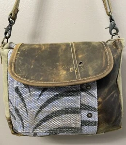 Bolso de mano mensajero de hombro elegancia de lona militar de cuero envejecido Myra - Imagen 1 de 13