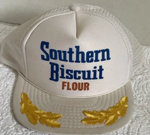 Cappello camionista vintage Southern farina di biscotti Snapback bianco oro blu - Foto 1 di 4