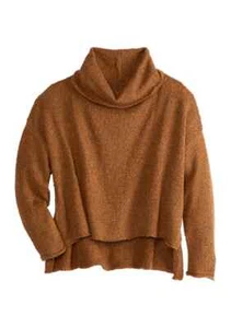 Wonderly Marled Mocha Bisque Junior's Drop Shoulder Cowl Neck Plush Pullover, L - Picture 1 of 3