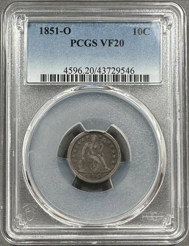 1851-O Seated Liberty Dime 10c - PCGS VF20 - Semi Key Date Cover