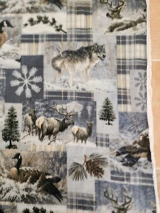 Vintage Mountain Wildlife Heavy Fleece Fabric Material - 58" x 42" - Picture 1 of 4
