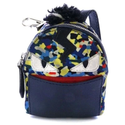 FENDI Bolso Bugs Bolso Dije Cuero Multicolor Llavero Porta Llavero USADO Azul Marino Foto 1 de 4