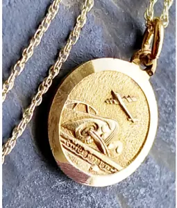 9ct Gold Georg Jensen St CHRISTOPHER Necklace double sided c.1971 18" Chain 2.3g - Picture 1 of 9