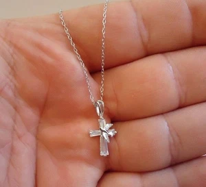  925 STERLING SILVER NECKLACE PENDANT CROSS & DOVE / 22MM BY 12MM / 18 INCHES - Picture 1 of 6
