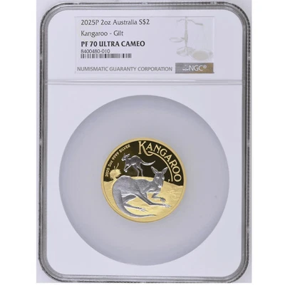 2025 Australia Kangaroo 2 oz Silver Reverse Gilded Coin NGC PF 70 UCAM - Image 1 of 4