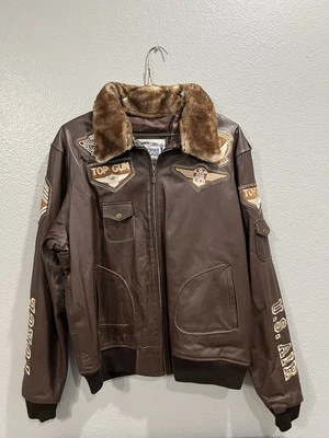 Jaqueta de couro genuíno Top Gun levemente usada tamanho grande masculina. " - Imagem 1 de 4