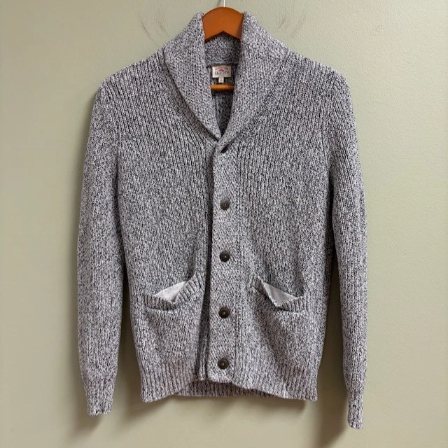 Cárdigan cuello chal Faherty para hombre S gris jaspeado algodón cachemir pescador Foto 1 de 4
