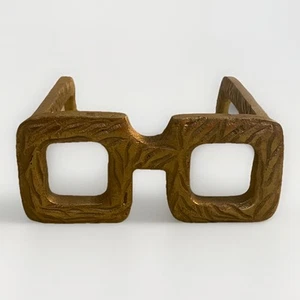 Vintage-Style Gold Brass Eyeglasses Sculpture | Quirky Decorative Accent - Picture 1 of 8
