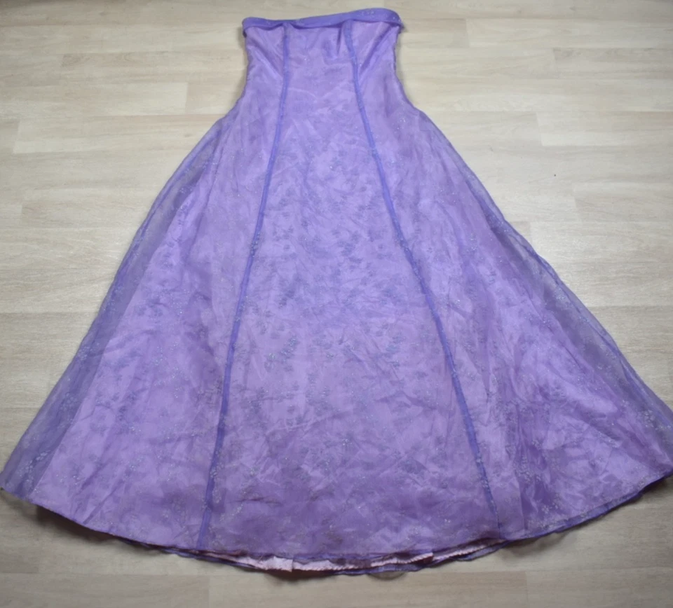 90s Y2K Zum Zum Prom Dress Maxi Ball Gown Strapless Purple Floral Chiffon VTG - Image 1 of 4