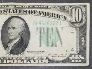 1934 A $10 CLEVELAND DISTRICT FRB NOTE WITH LIME GREEN SEAL CIRCULATED - Picture 1 of 3