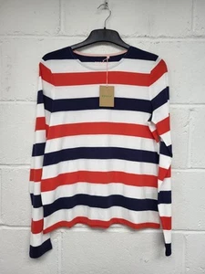 Boden White,Navy Blue & Red Striped Long Sleeve Cotton T-Shirt.Size 8. BNWT. PD - Picture 1 of 6