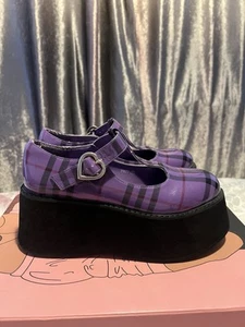 Koi Size 5 Purple Plaid Mary Jane Platforms - Picture 1 of 12