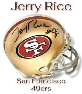 JERRY RICE AUTOGRAPHED SIGNED SAN FRANCISCO 49ers MINI FOOTBALL HELMET wAP/COA - Picture 1 of 7