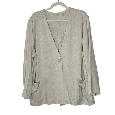 Soft Surroundings Beige Linen Blend V-Neck Button Front Blazer Jacket 2X - Image 1 of 4