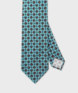 Arcuri cravatta tre pieghe in seta sfodearta, celeste fiore rosso E24831.8 - Picture 1 of 2