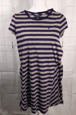 Vestido Polo Ralph Lauren Niñas Talla 16 XL Púrpura/Gris Rayas Foto 1 de 4
