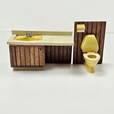 2Pc Vintage Lundby Sweden Dollhouse Yel/Brn Bathroom Set w/Sink & Toilet