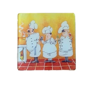 Square Glass Trivet 7" x 7" Yellow Kitchen Foodie Kitchen Decor Mustache Chef - Picture 1 of 3