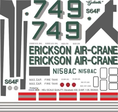 Decal 430 Sikorsky S-64F Skycrane / CH-54C Erickson Air-Crane N158AC Goliath - Bild 1 von 2