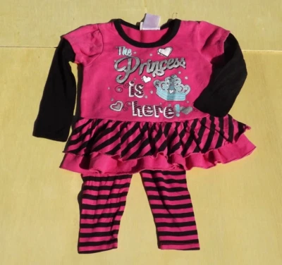 Conjunto de pantalones para niñas pequeñas talla 2t rosa intenso negro 2 piezas Foto 1 de 4