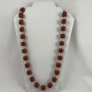 Handmade in the USA ~ Gold Plate ~ Red Coral 30" Necklace  T19 TP50 - Picture 1 of 5