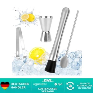 Cocktailstößel aus Edelstahl mit Cocktaillöffel Barkeeper Set Mojito Stampfer - Bild 1 von 2