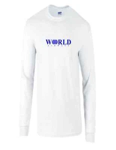World Airways Vintage US Airline Blue Logo White Long Sleeve T-Shirt - Picture 1 of 3