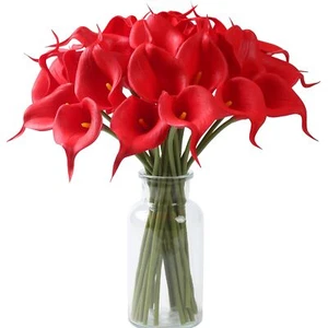 24 PCS Red Fake Flowers Artificial Calla Lily Silk Flowers Real Touch for Hom... - Picture 1 of 6