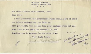 1914 Letterhead LAND & CREDIT BANK Laverne Oklahoma - Bild 1 von 2