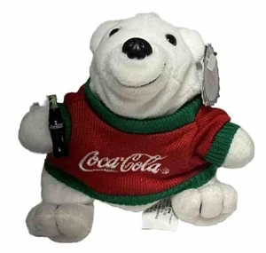 Coca Cola Vintage 1997 Bean Bag Plush Polar Bear in Coca Cola Christmas Sweater - Picture 1 of 6