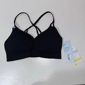 New Zella Black Yoga Studio Sports Bra Sz M Black Medium Support No Show Fit - Picture 1 of 4