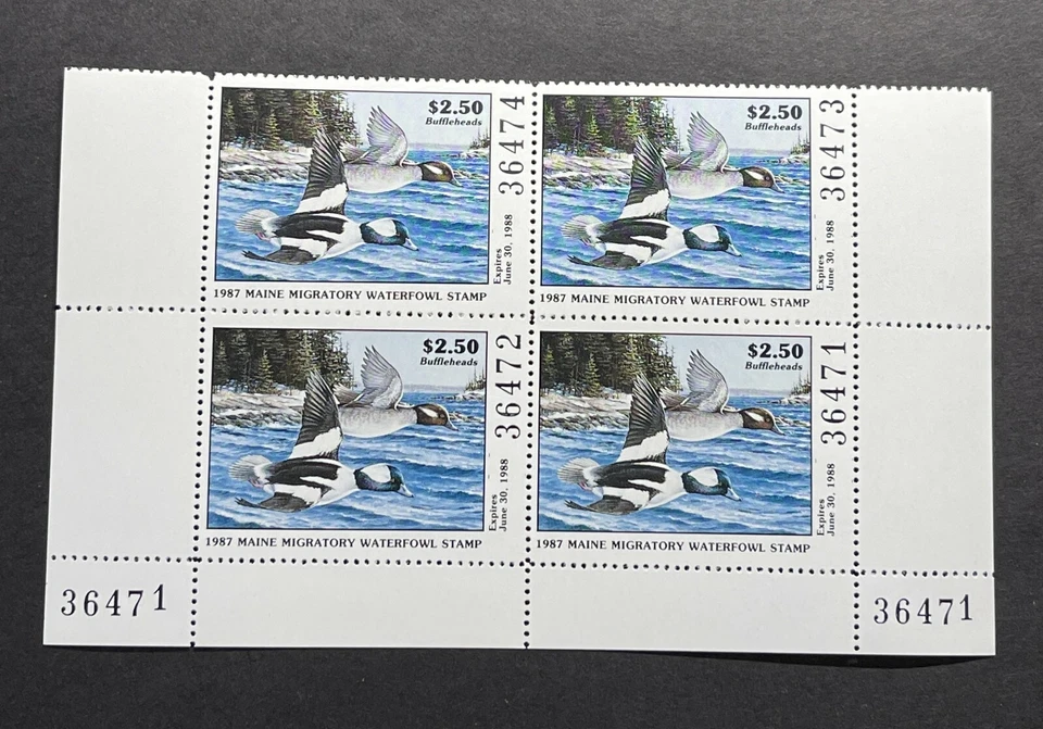 WTDstamps - 1987 MAINE - Block - State Duck Stamp - Lot1 - Mint OG NH  - Image 1 of 2