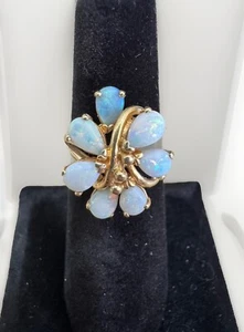 Nachlass 14k Gelbgold Opal Cluster Blume Ring Größe 5,5 Vintage ANSEHEN - Bild 1 von 14