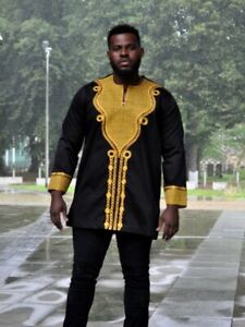 Black & gold  Embroidery Shirt,African Clothing for Men,Traditional Wedding,Prom