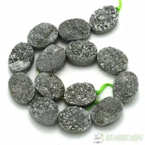 2Pcs Druzy Quartz Agate Flat Back Connector Cabochon Drilled Oval Beads 10x14mm - Picture 1 of 10