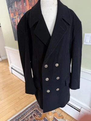 "Chaque de lana refrigerada Gloverall Norm Thompson 42 negro doble pecho INGLATERRA 34""" Foto 1 de 4