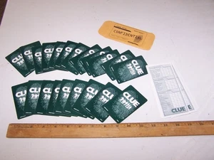 2002 CLUE Board Game Pieces / Parts 21 Cards 20 Score Cards - Case File Envelope - Picture 1 of 4