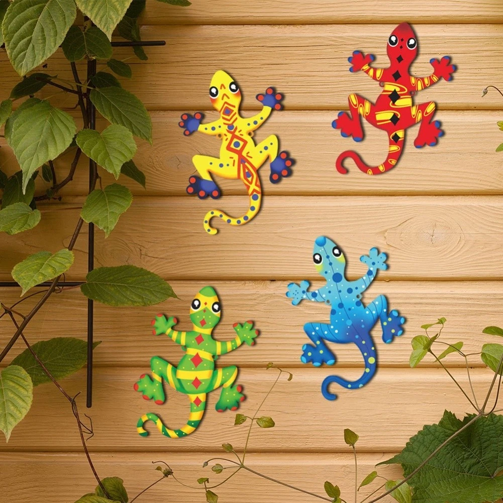 2 Stück Gecko-Wanddekofiguren Aus Metall – 31x15 Cm, Garten-Deko Für Zaun, Terrasse & Wohnung