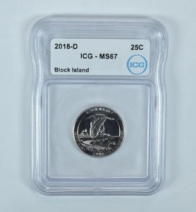 2018-D Washington Quarter ATB Block Island MS67 ICG *4847 - Picture 1 of 5