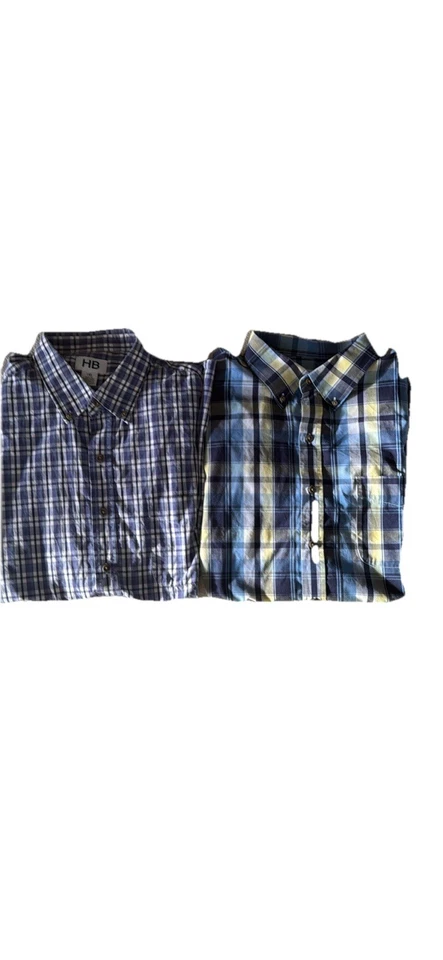 (2) HB XL Men’s Short Sleeve Button Down Blue Stripes Shirts.  Lightly Worn - Imagem 1 de 4
