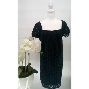 Ann Taylor Loft Womens Navy Eyelet Cap Sleeve Sheath Boho Party Dress Size 14 - Picture 1 of 8
