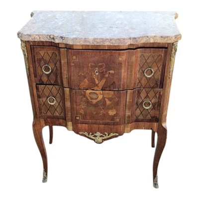 19th C French Louis XV Marquetry Commode Marble Top Bronze Mounts Refurbished - Image 1 of 4