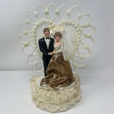 Винтаж 1960-е Свадебный Торт Топпер для Невесты и Жениха Co Ручная Роспись С Коробкой - Изображение 1 из 4