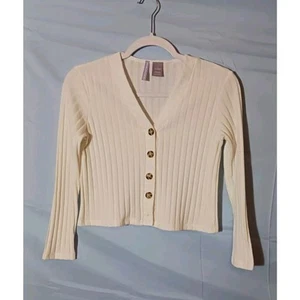 Good Luck Girl Ivory Ribbed Tortoiseshell Button Cardigan Large *FLAWED* - Picture 1 of 5